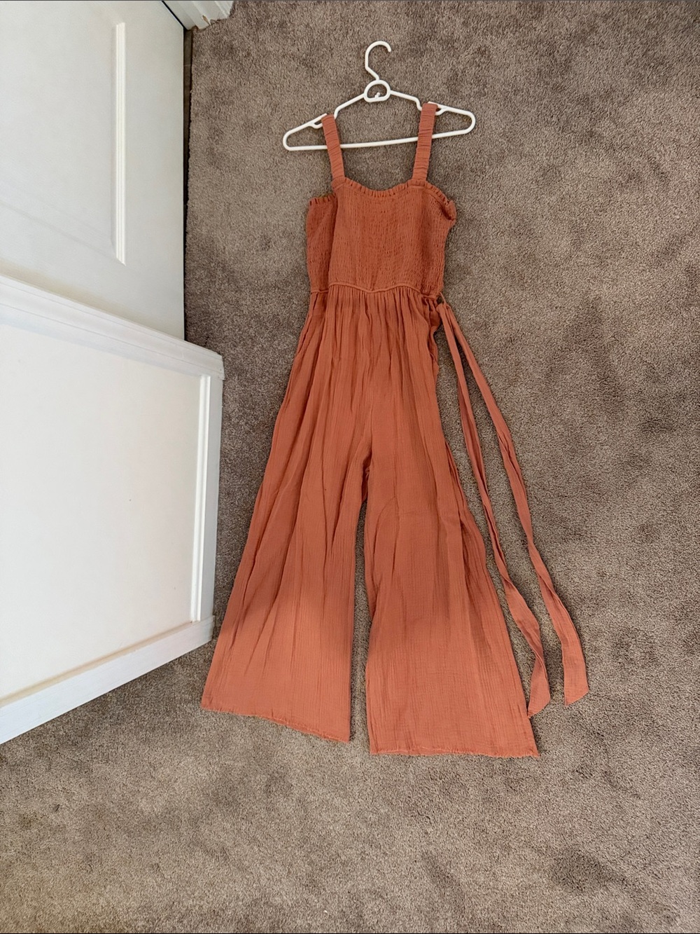 Dusty Pink Wide-Leg Smocked Jumpsuit